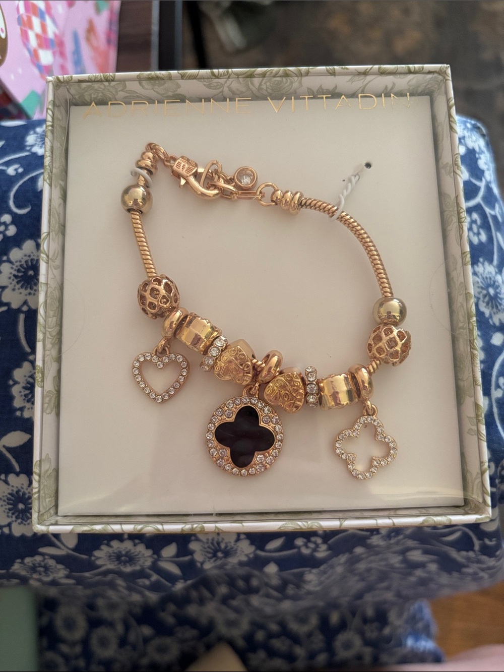 Adrienne Vittadini Gold Tone Charm Bracelet with Black Center Charm